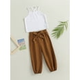 thumbnail image 3 of Arvbitana 3-8 Years Toddler Girl 2Pcs Summer Outfits Sleeveless Ribbed Tops + Tie Knot Front Pants Set Kid Clothes, 3 of 8