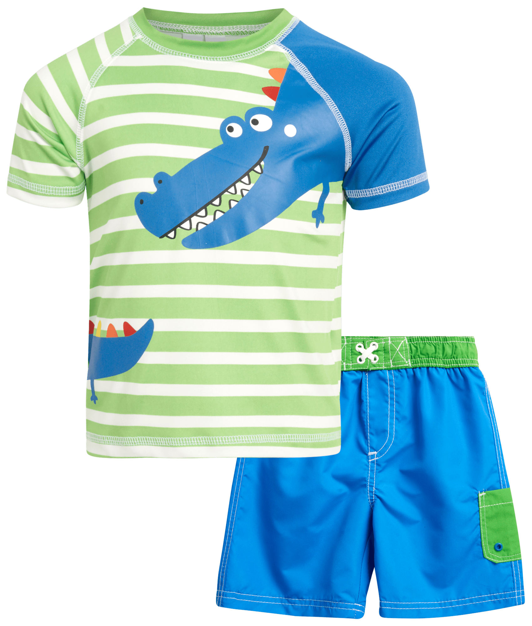 Wippette Boys 2-Piece UPF 50 Rash Guard and Swimsuit Trunk Set with Matching Bucket Hat 