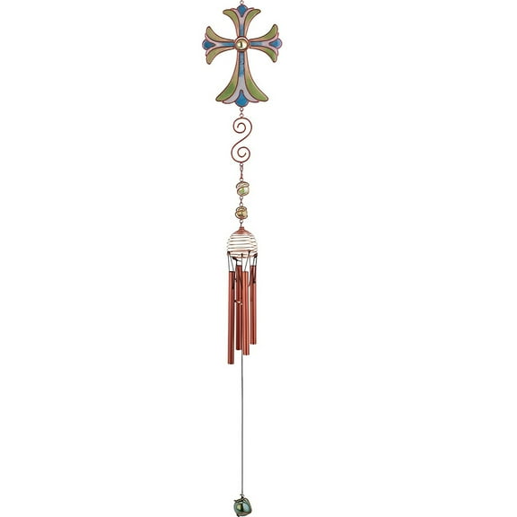FC Design 28" Long Green Cross Wind Chime with Copper Gem Statue Sculpture Ornament Decoration Home/Room/Garden Decor and Unique Gift Ideas for Housewarming, Holidays and Birthdays