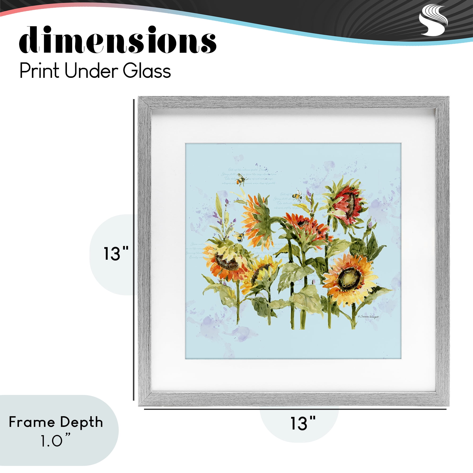 Stupell Industries Sunflowers & Bee on Blue Gray Framed Print Under Glass, design by Susan Winget