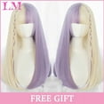 thumbnail image 1 of Perruques Synthétiques LM Argent Blanc Dégradé Vert avec Frange pour Femmes Perruque Longue à Cheveux Ondulés Naturelle Cosplay Fête Résistante à la Chaleur, 1 of 7