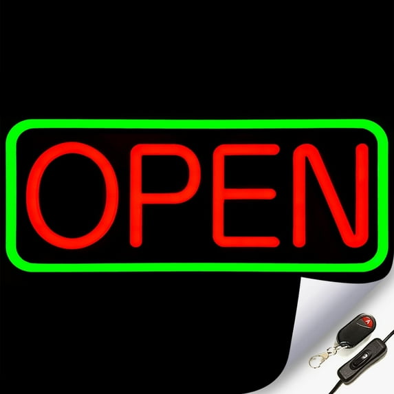 Large Flashing LED Neon Open Sign Light for Businesses with Remote Control Extra Bright Lightweight & Energy Efficient - for Restaurants Offices Retail Shops Windows Storefront - Rectangle-Green-Red