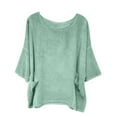 thumbnail image 2 of pstuiky Summer Tops for Women Cotton and Linen Solid Color V-Neck Womens Linen Shirt Casual Loose Fit Short Sleeve Tie Front Basic Tees Mint Green M, 2 of 9
