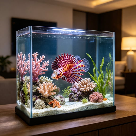 GumeshFish Tank Silicone Lionfish Decoration with Suction Cup Glow in The Dark Realistic Floating Fish Model Aquarium Landscape Ornament Red