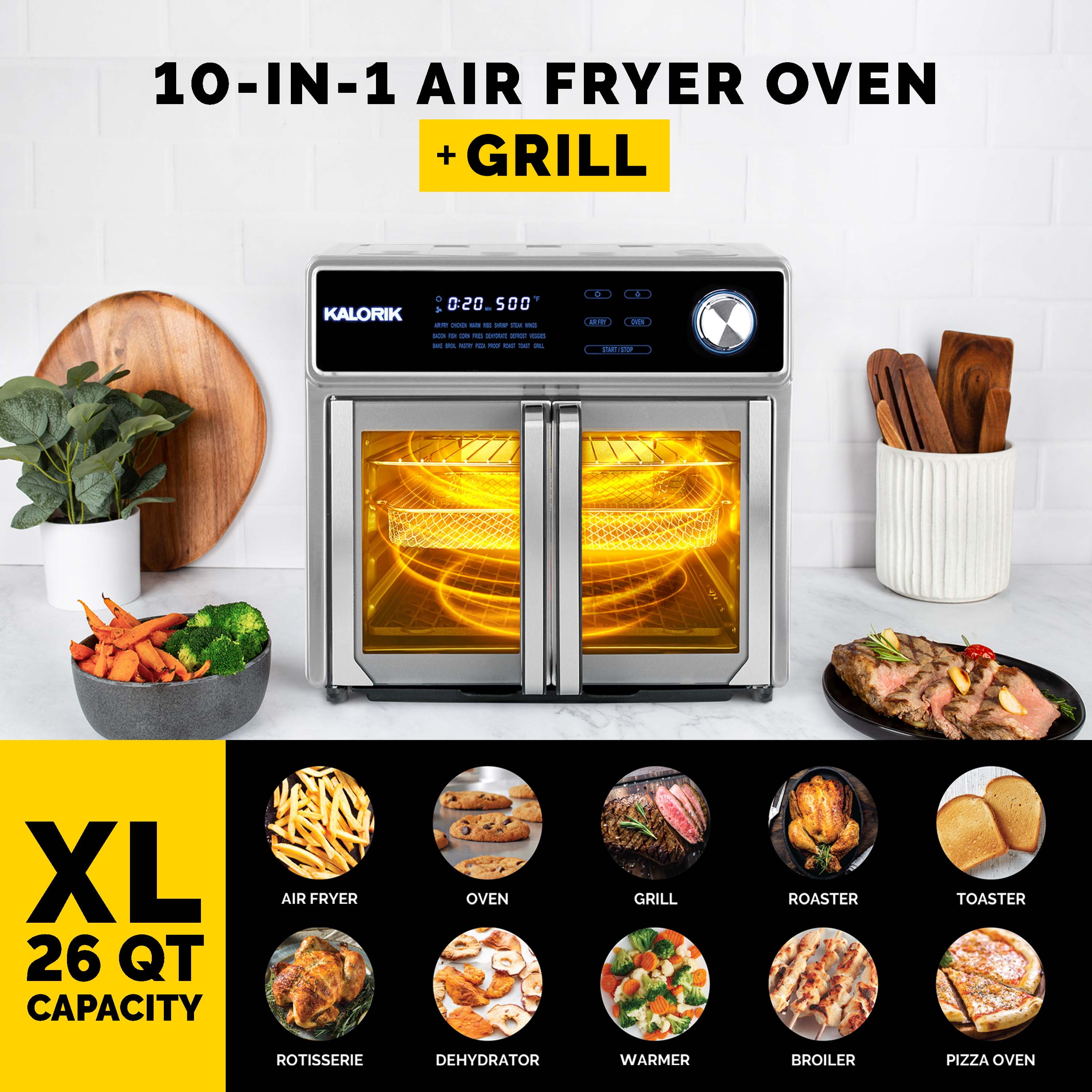 Kalorik MAXX® 26 Qt Digital Air Fryer Oven Grill DELUXE with  Stainless-Steel Interior