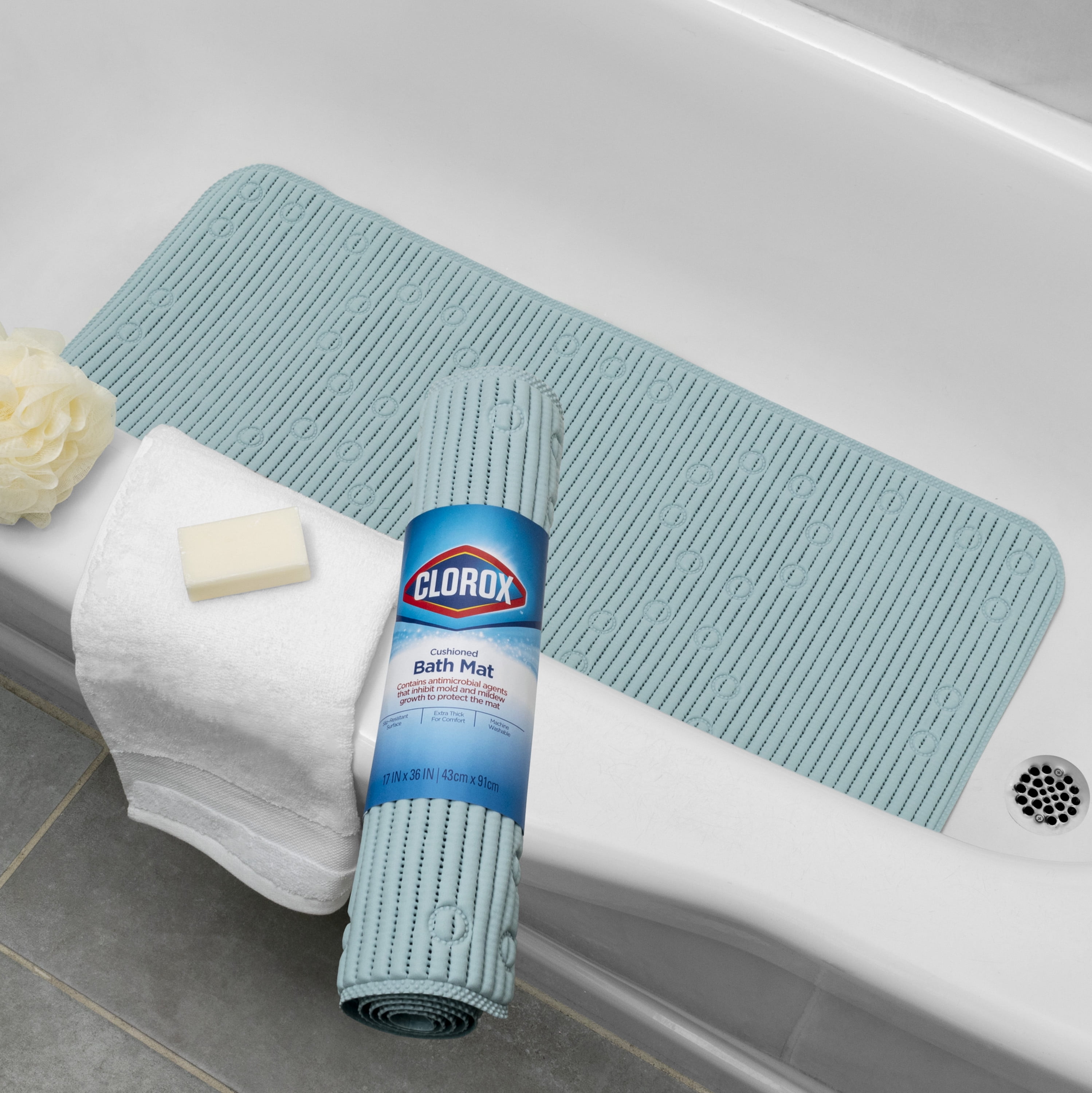 Clorox Cushioned 17 In X 36 In Bathtub Mat Sky Blue Walmart Com Walmart Com