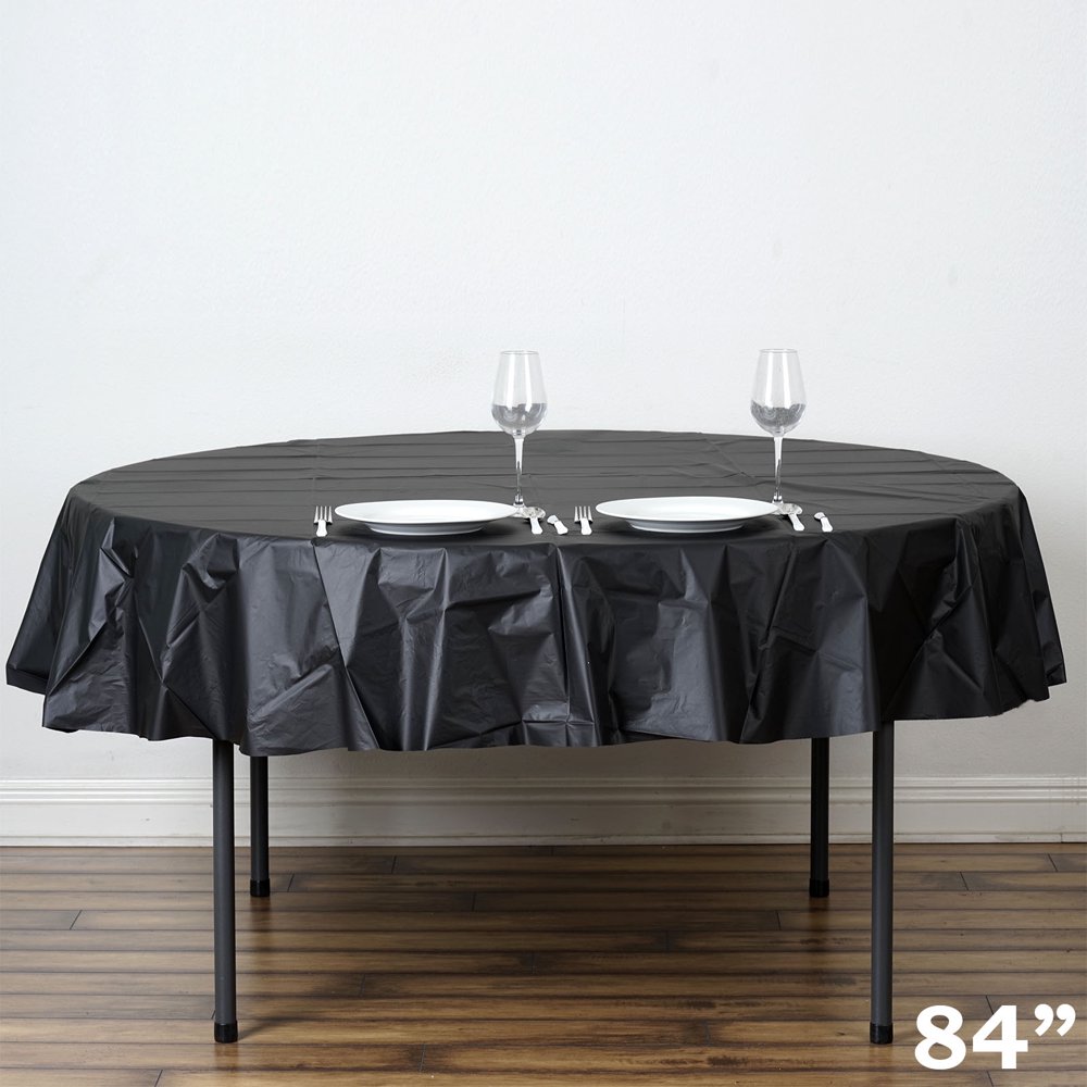 BalsaCircle 84Inch Black Round Disposable Plastic Tablecloth Table