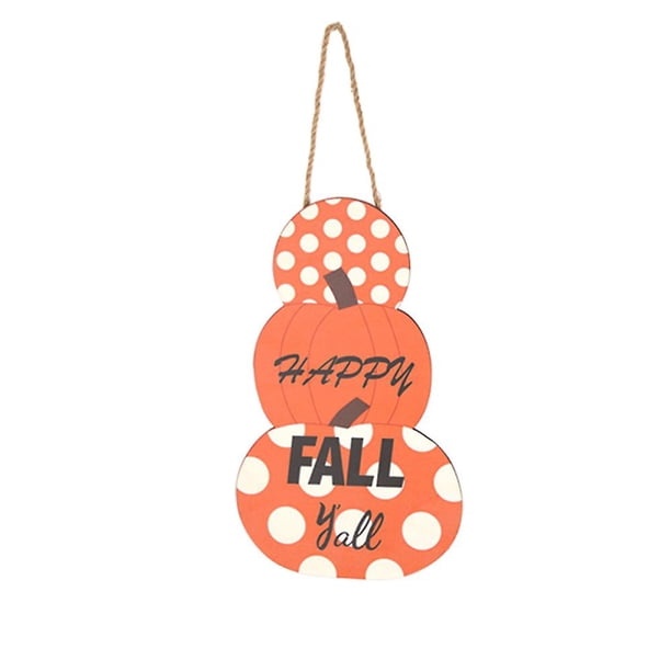 Decoración de puerta de entrada de Halloween Letrero de madera con forma de calabaza Decoración colgante de pared para puerta con cosecha de otoño