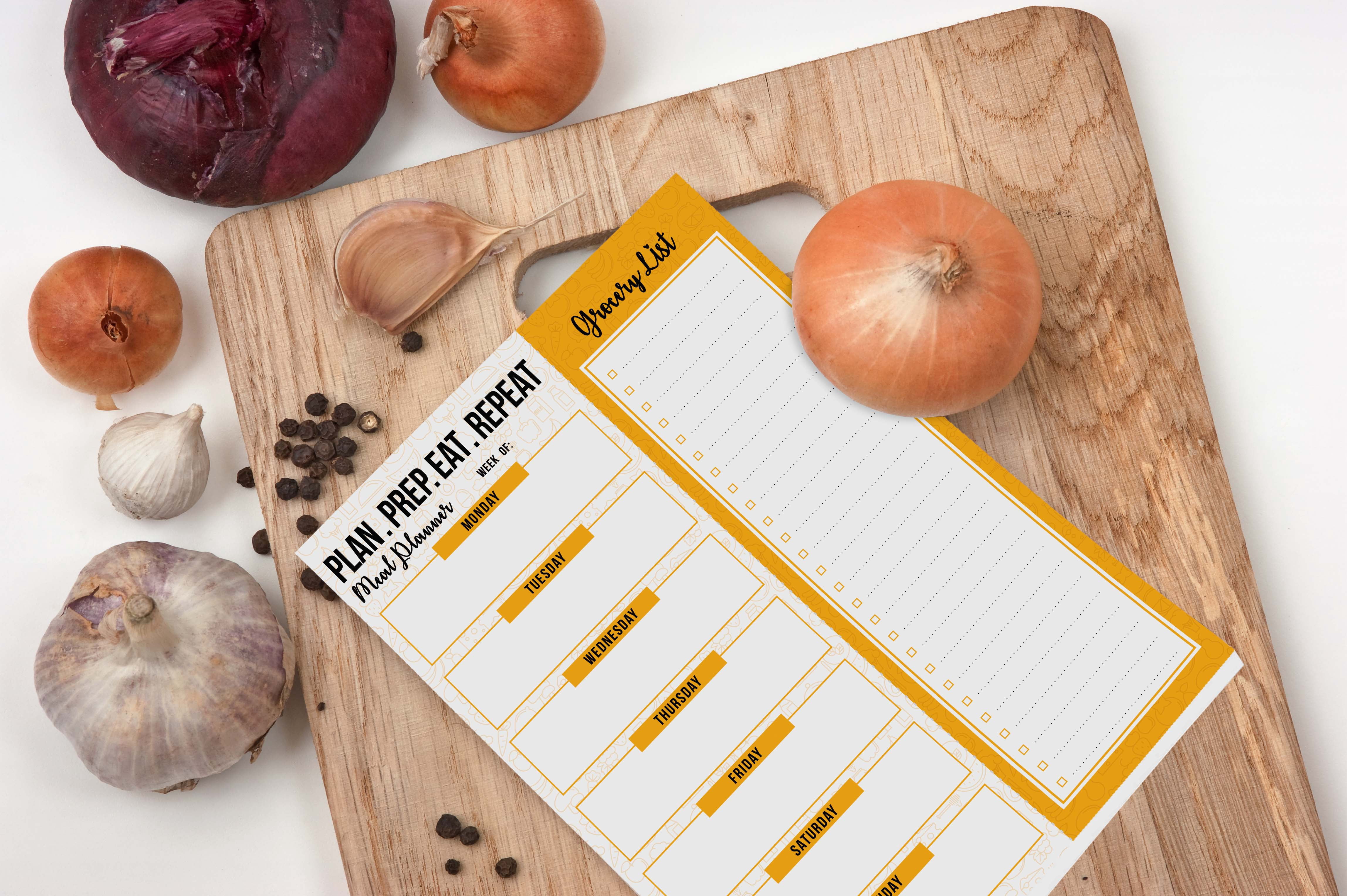 Inkdotpot Weekly Meal Planner Notepad 7"x10 , "Plan. Prep. Eat. Repeat" Magnetic Meal Planning Pad with Tear Off Grocery Shopping List for Fridge- Kitchen & Home - 54 Sheets -8G