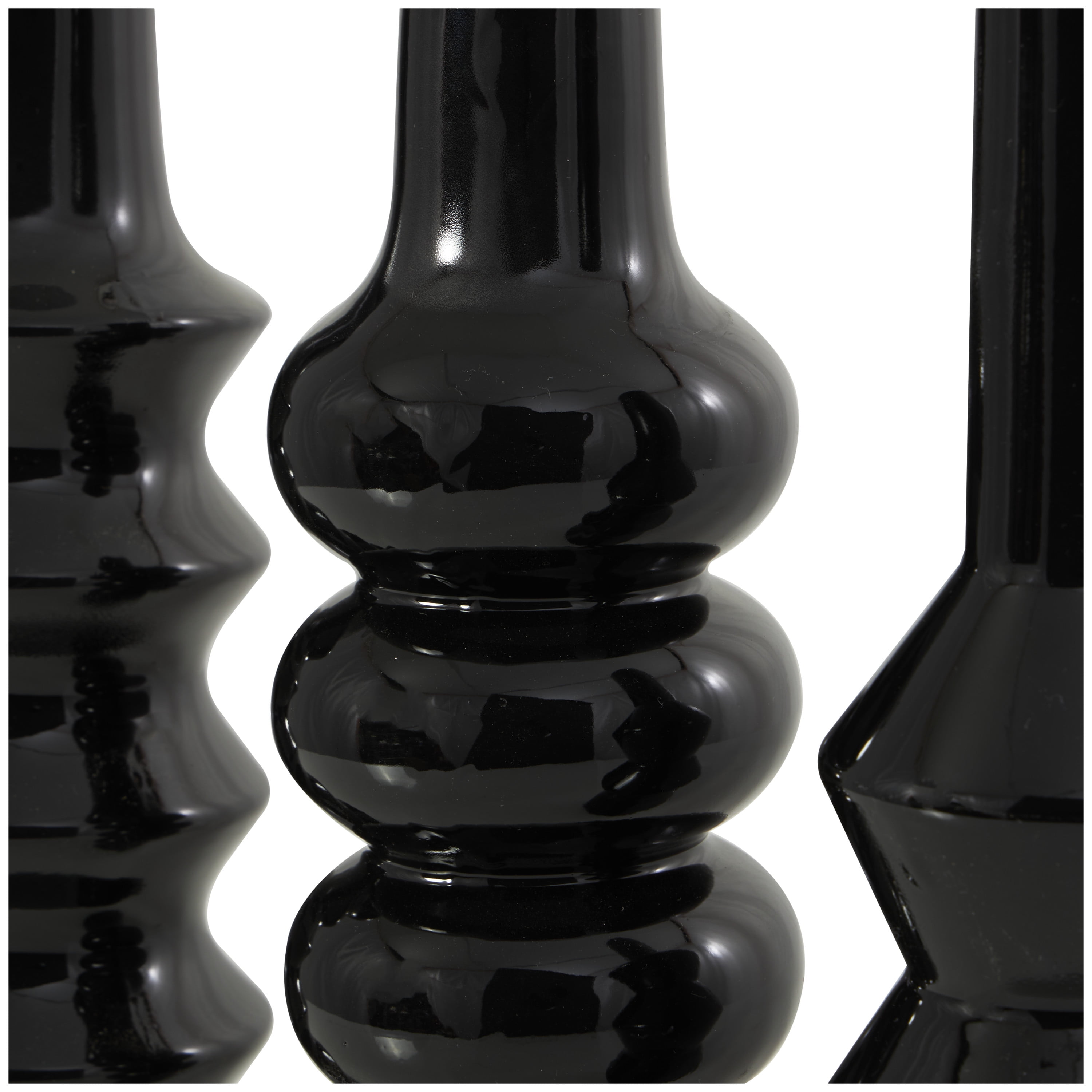 DecMode 3"W, 11"H Abstract Bubble Inspired Black Ceramic Vase with Varying Shapes, Set of 3