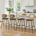 thumbnail image 4 of WOOW DEPOT 26" Counter Height Bar Stool Set of 2, w/ Rattan Mid Back Upholstered Modern PU Wooden Stool Barstool Chair for Kitchen Island Pub, 4 of 13