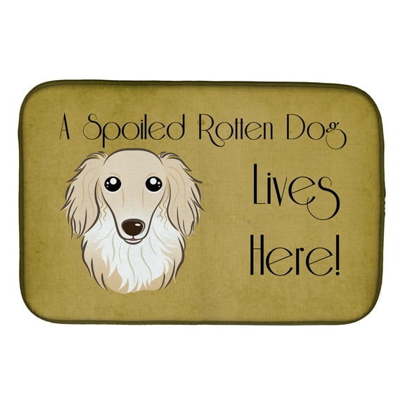 Longhair Creme Dachshund Spoiled Dog Lives Here Dish Drying Mat