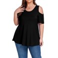 thumbnail image 4 of Cueply Plus Size Tops for Women Summer Short Sleeve Shirts Cold Shoulder Blouse Crewneck Tunic 1X-4X, 4 of 7