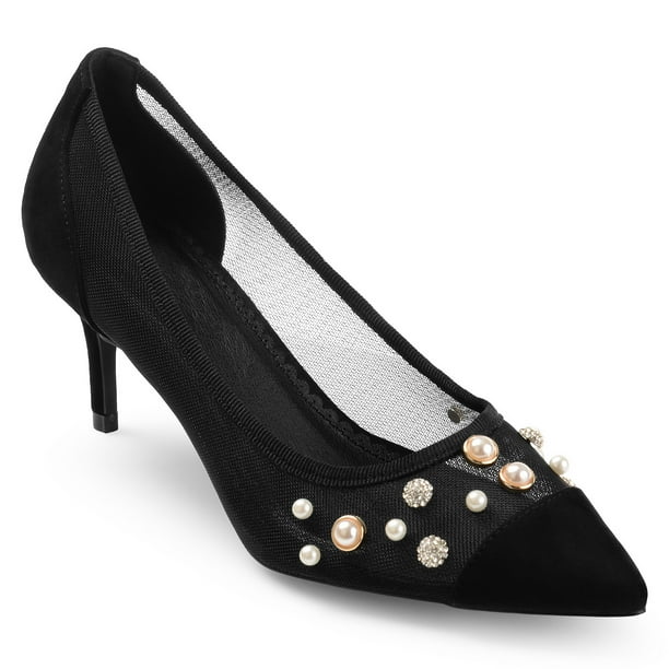 pearl embellished pumps
