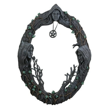 3X Triple Moon Goddess Wall Mirror Wall-Mounted Mirror with Five-Pointed Retro Hanging Mirror
