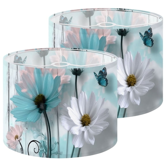 Lampshades 2 Pack Turquoise Flowers Teal Daisy Flower Butterfly Rustic 13"x13"x10" Light Shade for Table Lamps Floor Lamp Shades Lampshade Replacement Easy Assembly