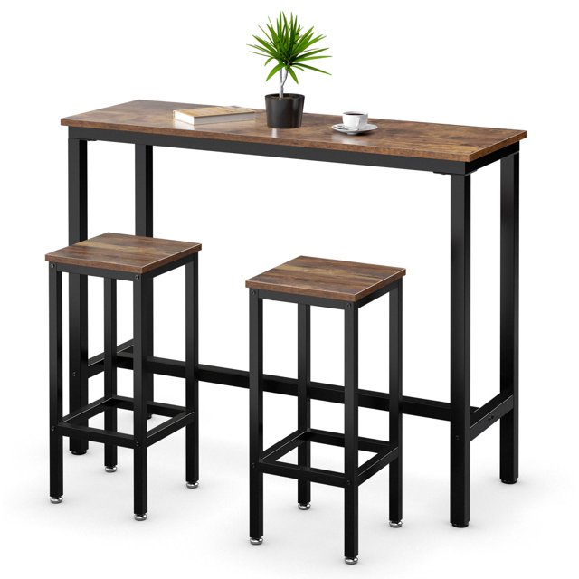 Giantex 3 Piece Bar Table Set, Pub Height Dining Table Set w/Counter Height Backless Stools, 39.5" Bar Table with 2PC 28" Bar Stools, Breakfast Table Set for Pub, Bistro, Apartment, Rustic Brown