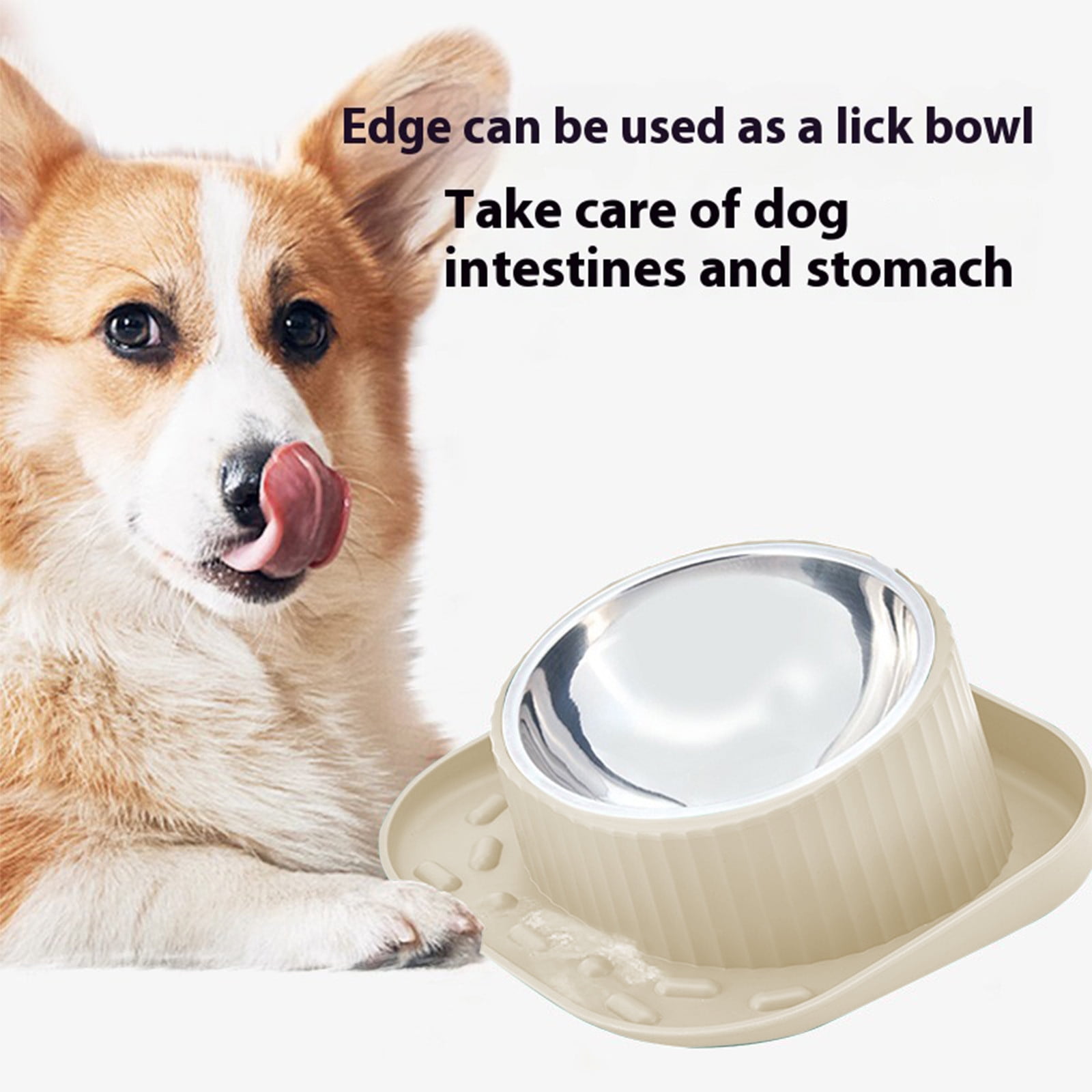 potrochi Wide Elevated Cat Food Bowl, Elevated Cat Bowl, 15° Tilted Raised Cat Dog Food Bowls, Stainless Steel Food Bowl for Indoor Cat, Pets Bowls with Non-Spill & Anti-Slip Base