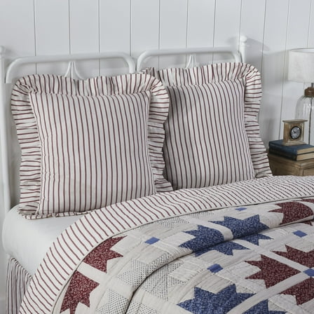 VHC Brands Celebration Farmhouse Euro Sham, Striped, Red & Creme, 26x26