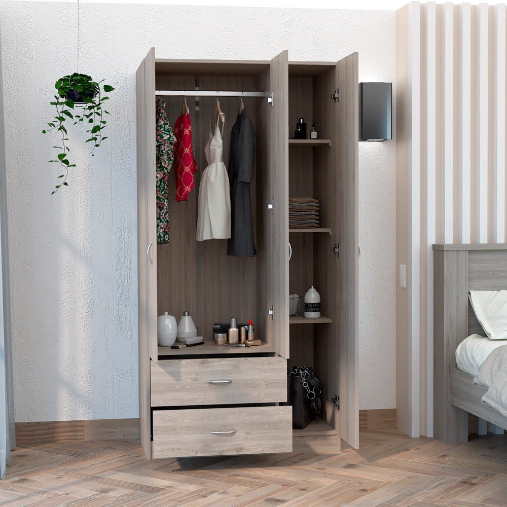 HomeRoots 478411 71.1 x 35.4 x 18.5 in. Light Gray Manufactured Wood Two Drawers Combo Dresser