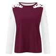 thumbnail image 4 of tklpehg Tshirts Shirts for Women Long Sleeve Shirts Loose Lightweight Blouse Solid Color Ladies Tops Fall Crewneck Lace Hollow Out Tunic Tops Casual Pullover Top(V02_ Wine ,S), 4 of 4