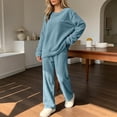 thumbnail image 4 of Women's Two Piece Lounge Set Women Fashion Casual Solid Color Round Neck Long Sleeved Long Pants Set for Home Keep Warm Comfortable Homewear Blue Free Size, 4 of 5