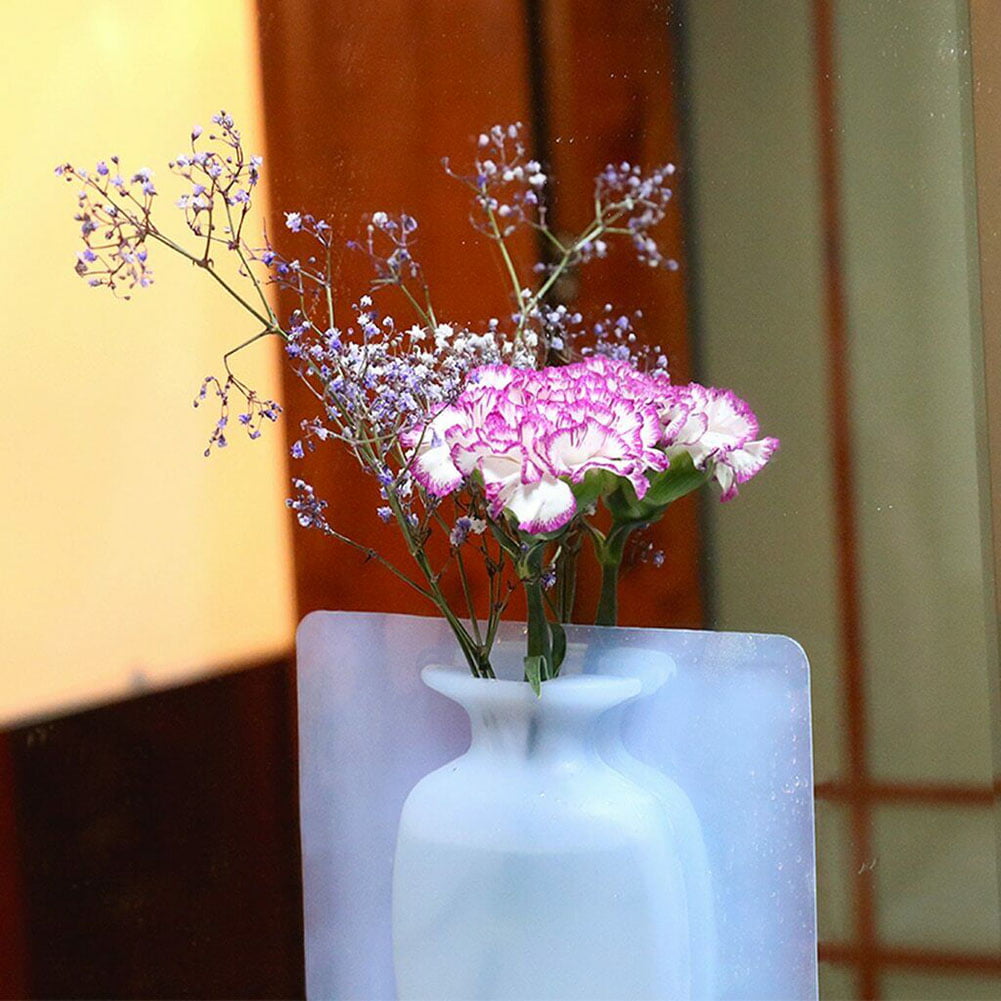 Sticker Glass Vase Silicone Sticky Vase Decorative Adhesive Flower Holder Pot 