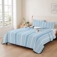 thumbnail image 3 of 3 Pieces Queen Quilt Set,Light Blue and White Striped Soft Bedding Sets with 1 Quilt & 2 Pillow Shams,Classic Vertical Thin Stripe Summer Bedspread Lightweight Coverlet Comforter for All Season, 3 of 9