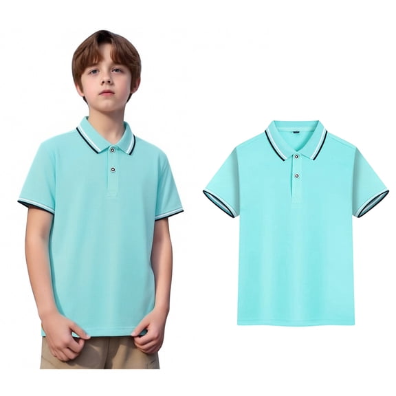 Youth Polo Shirts for Boys Short Sleeves Boy Mint Green Button down Shirt Boys Collared Shirts Uniform Shirts for Boys Boy Clothes