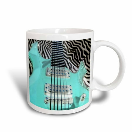 - 3dRose Turquoise Guitar On Zebra Background, Ceramic Mug, 15-ounce