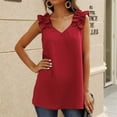 thumbnail image 4 of Cqxid525 Women's Tanks & Camis Womens Ruffles Shoulder V Neck Sleeveless Casual Summer Blouse Tunic Tank Tops, 4 of 5