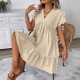 thumbnail image 4 of ClodeEU Women's V Neck Ruffled Short Sleeve Babydoll Dress,Casual Flowy Tiered Mini Dress Beige,Women's Plus L, 4 of 8