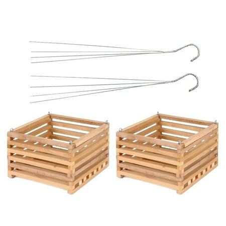 10 Natural Wooden Square Hanging Basket Outdoor Garden Planters 1 10 Natural Wooden Square Hanging Basket Outdoor Garden Planters 1 Set Includes