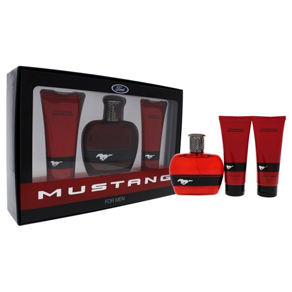 Mustang Red par Classic Collection pour Hommes - Coffret Cadeau 3 Pcs Vaporisateur EDT 3,4 Oz, Gel Douche et Cheveux 3,4 Oz, Baume après-Rasage 3,4 Oz