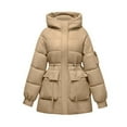 thumbnail image 3 of Women Winter Mid Length Fashionable Drawstring Waist Warm Solid Color Hooded Jacket Womens Long down Winter Coat Thick down Jacket Women Jacket Orally Coat down Padded Coat for Women Womens Long, 3 of 4