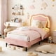 thumbnail image 1 of QinaQin Cama individual tapizada de terciopelo con luces LED y cabecera ajustable con diseño de oso, base tipo princesa con listones de madera para cuarto infantil, 1 of 9