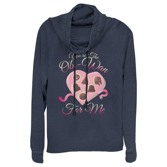 Junior's Star Wars Valentine You're the Obiwan For Me Cowl Neck Sweatshirt Navy Blue Large