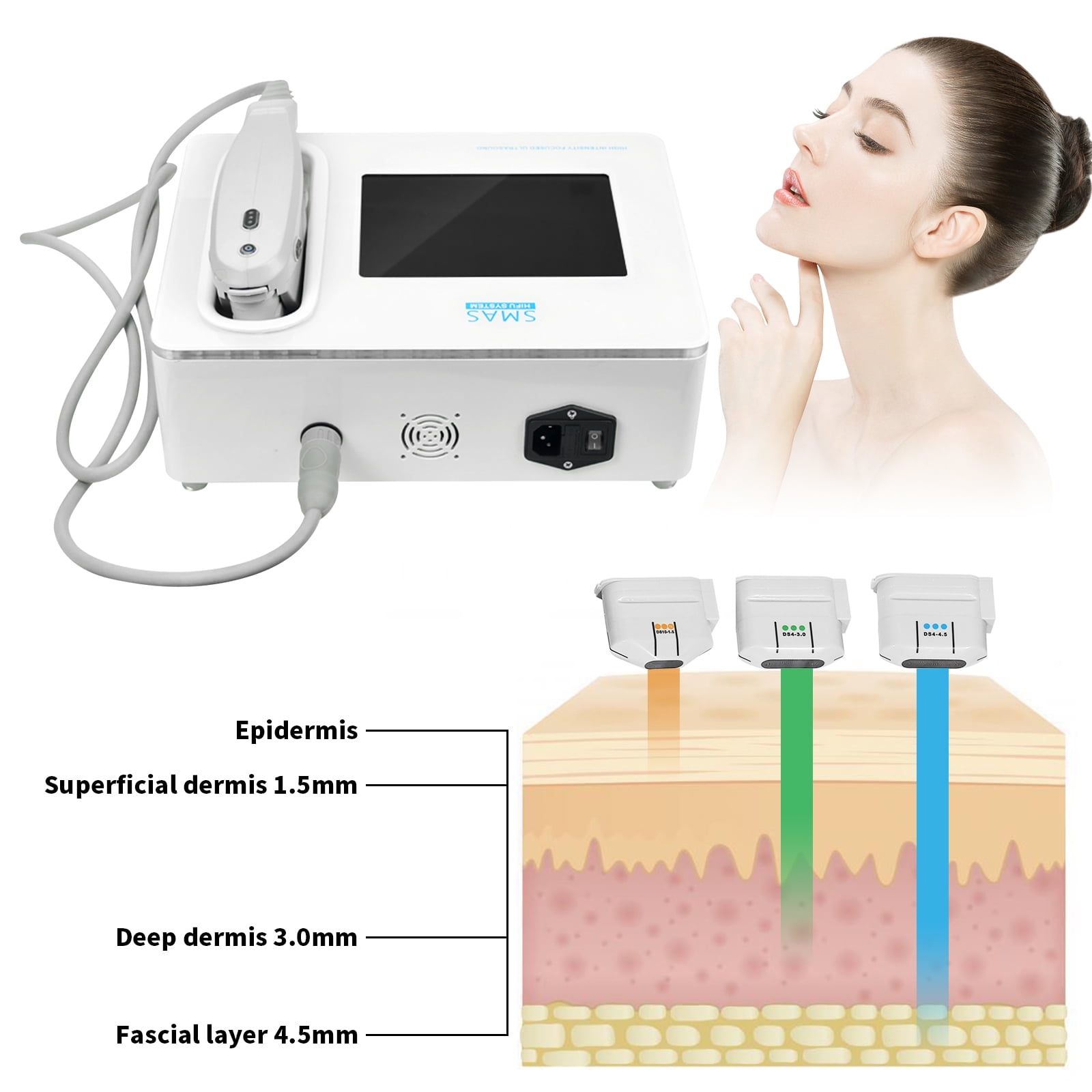 3-in-1 HIFU Face Skin Tightening, Chin Firming Machine