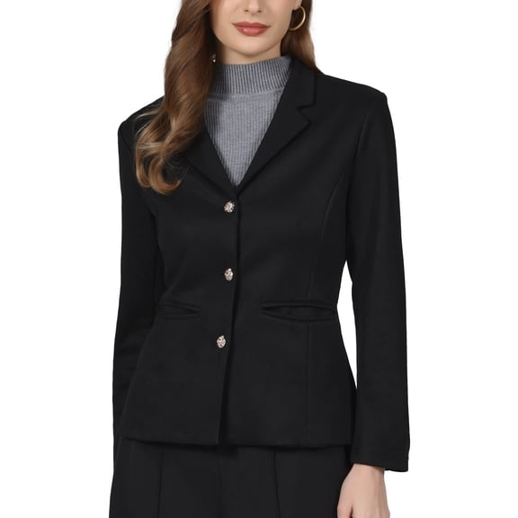 DARING DIVA Women's Faux Suede Blazer Lapel Collar Long Sleeve Jacket S Black