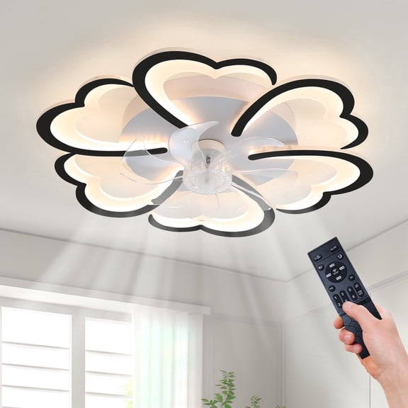 Eowynic 27-Inch Flush Mount Ceiling Fan with Light, APP/Remote Control, 6 Speed, DC Motor, Black