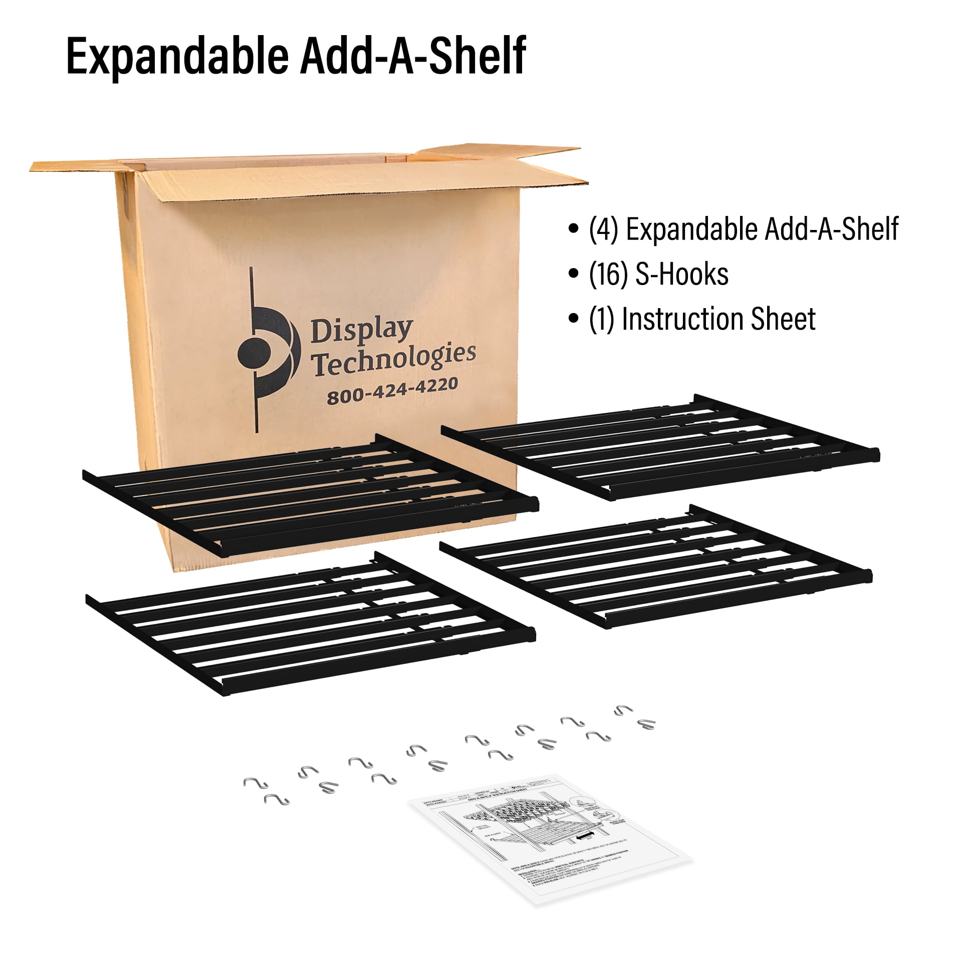 Display Technologies Cold Vault Black Metal Expandable Add-a-Shelf Merchandising Display,  4 Pack