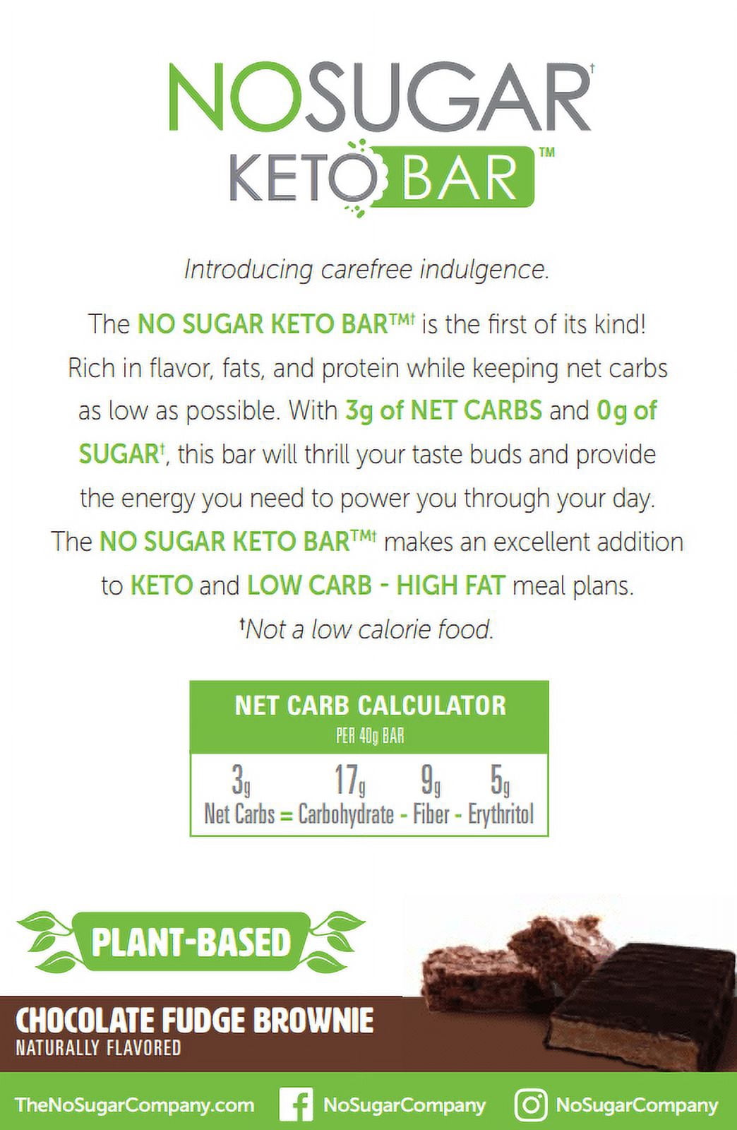 No Sugar Keto Chocolate Fudge Brownie Bars, Gluten-Free, Vegan, 4 Count 5.64oz