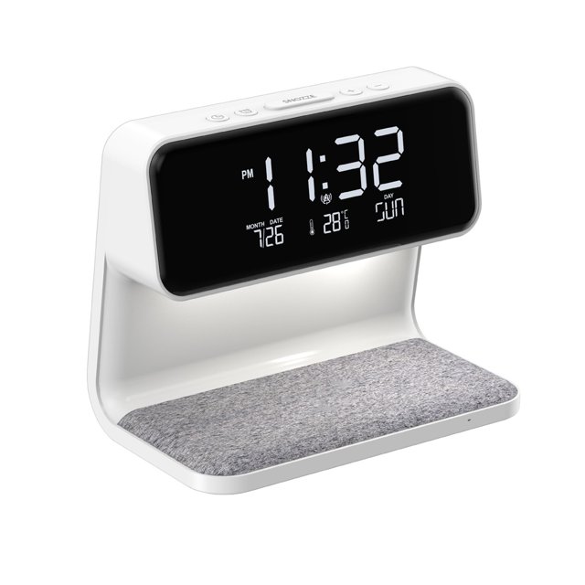 Reloj Despertador Cateissary Cargador Blanco con Pantalla y Iluminación