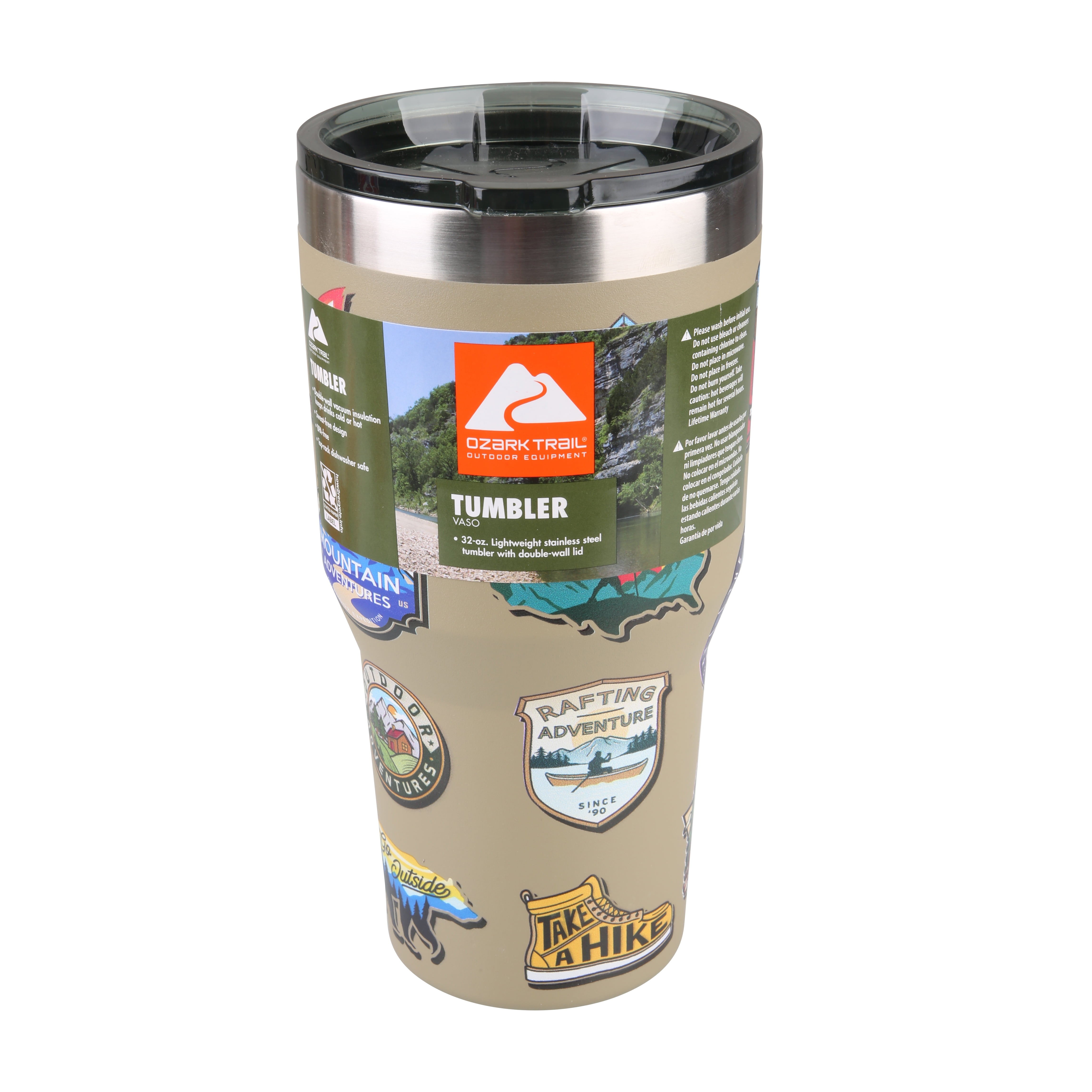 Ozark Trail Double 32oz Wall Vacuum Sealed Stainless Steel Tumbler, Patches