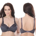 thumbnail image 3 of Curve Muse Plus Size Minimizer Underwire Unlined Bra with Embroidery Lace-3Pack-NAVY, WHITE, GRAY -34DDDD, 3 of 7