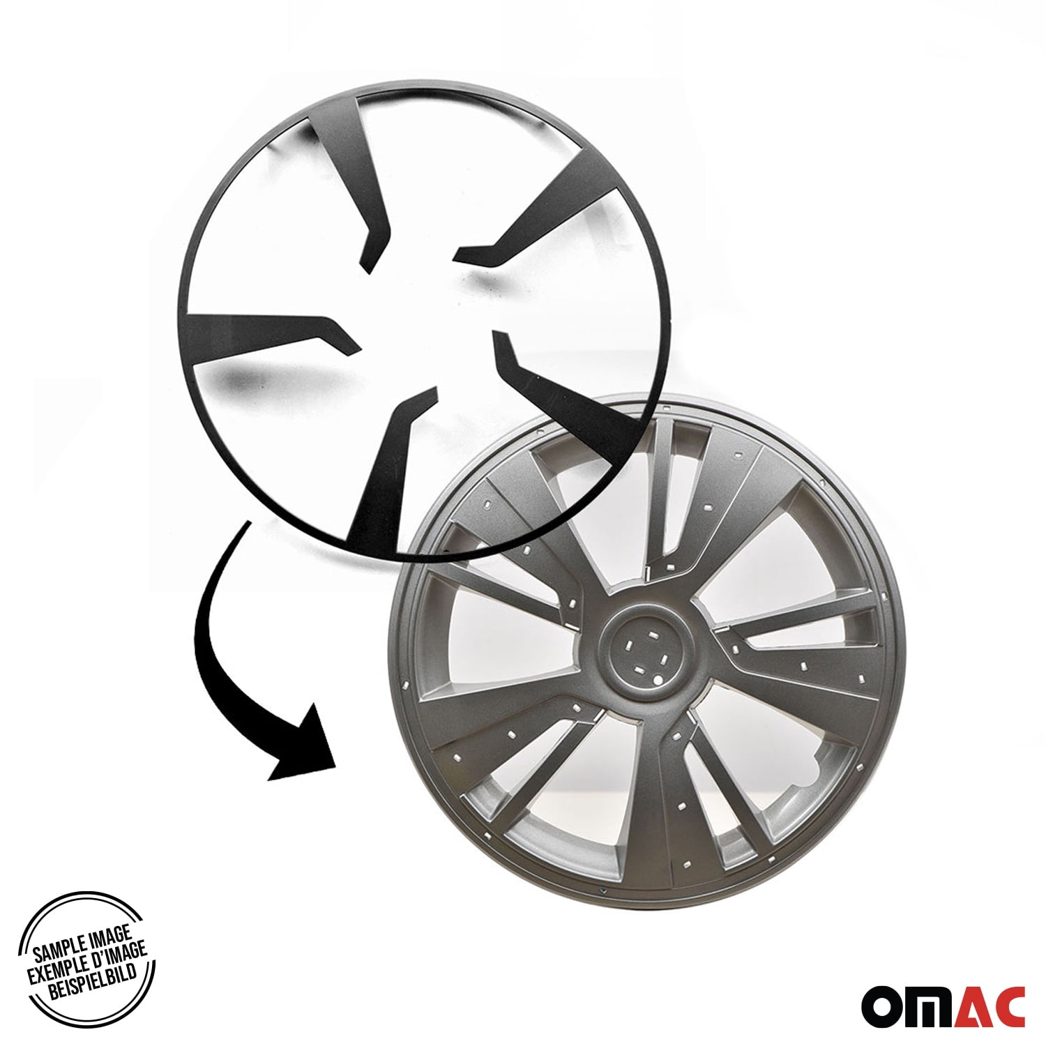 OMAC 14" Wheel Covers Black & Red 4 Pcs Hub Caps Set fits R14 Tire Steel Rim