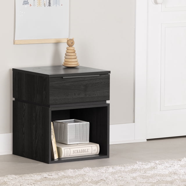 South Shore Hourra 1-Drawer Nightstand for Child, in Gray Oak