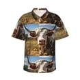 thumbnail image 1 of Balery Countryside Flower Cow Camisas hawaianas de manga corta para hombre, camisas playeras de corte holgado, camisas de vacaciones con botones,Small, 1 of 7
