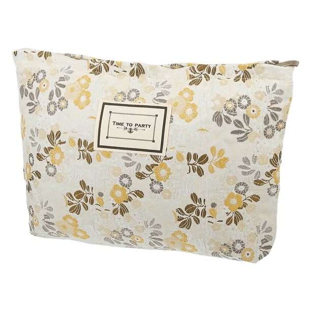Bolsa De Maquillaje De Lona Unique Bargains Gran Capacidad Blanco Amarillo