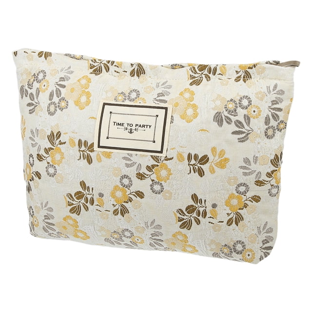 Bolsa De Maquillaje De Lona Unique Bargains Gran Capacidad Blanco Amarillo
